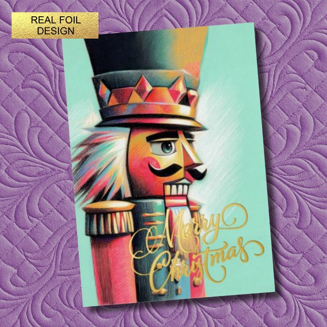 Illustration of Nutcracker Christmas Aqua Foil Holiday Card (Creator Uploaded)