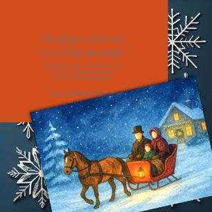 Illustration of One Horse Open Sleigh Ride Family Holiday Card