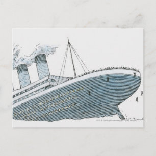 Illustration of passenger falling from the Titanic Postcard
