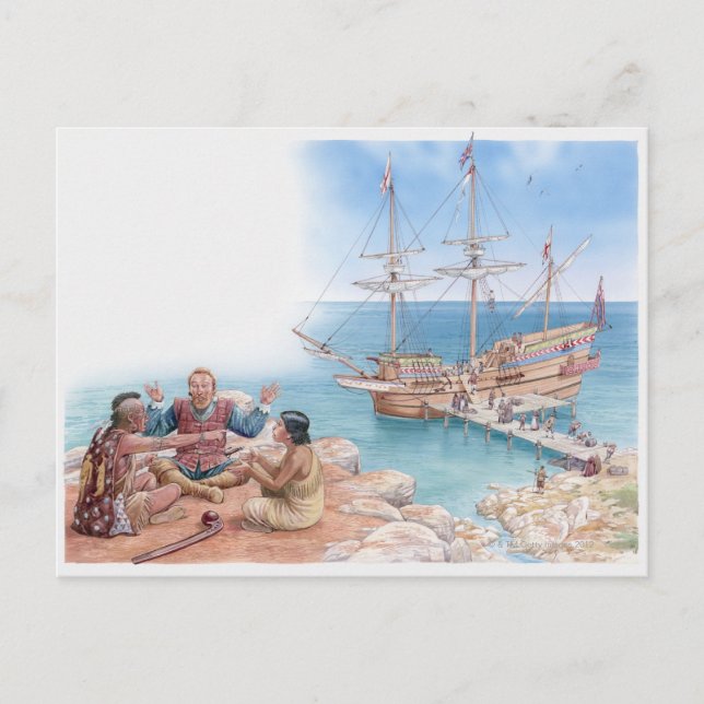 Illustration of Pocahontas and her father Postcard (Front)