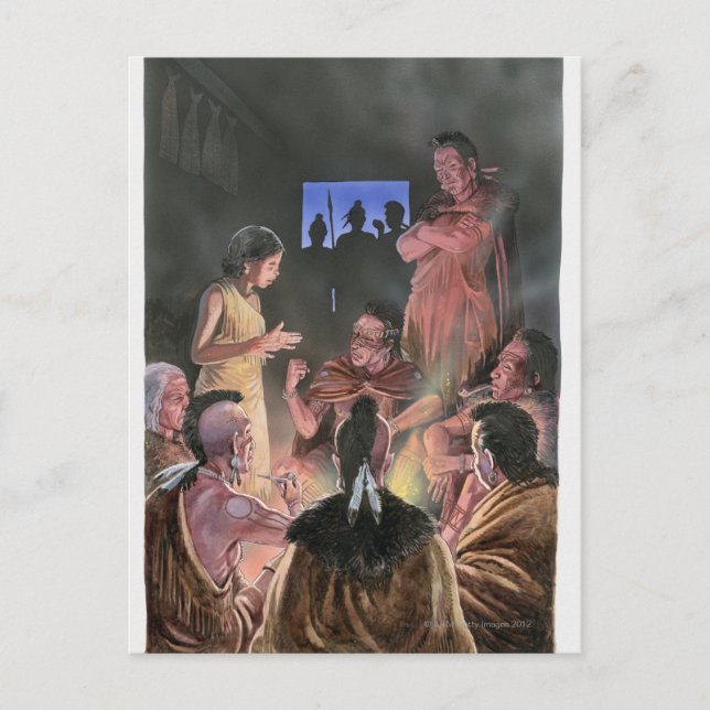 Illustration of Pocahontas speaking to her Postcard (Front)