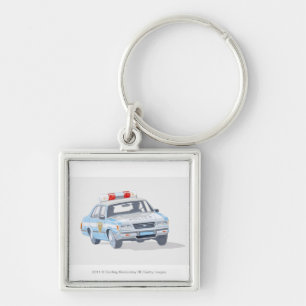 Illustration of police car with two policemen key ring