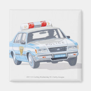 Illustration of police car with two policemen magnet
