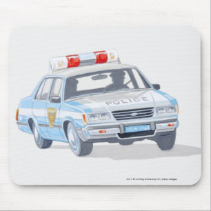 Illustration of police car with two policemen mouse mat
