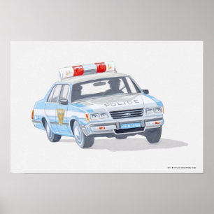 Illustration of police car with two policemen poster