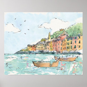 Illustration of Porofino Harbor Poster