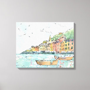 Illustration of Porofino Harbour Canvas Print