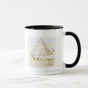 Illustration of pyramids and men with camels mug