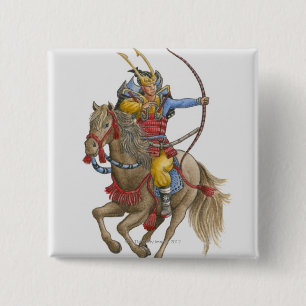Illustration of Samurai on horseback holding bow 15 Cm Square Badge