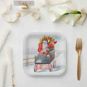 Illustration of Santa Clause Holiday Paper Plate