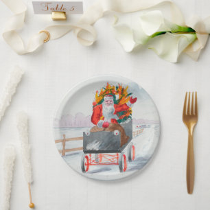 Illustration of Santa Clause Holiday Paper Plate