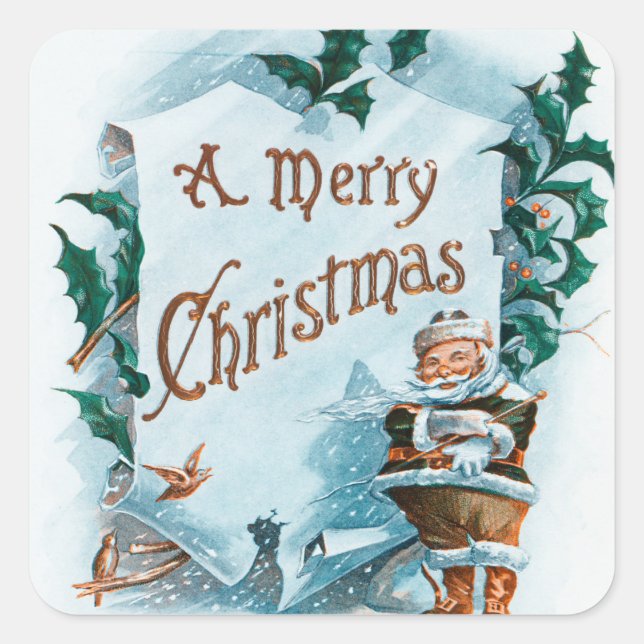 Illustration of Santa Clause Holiday Square Sticker (Front)