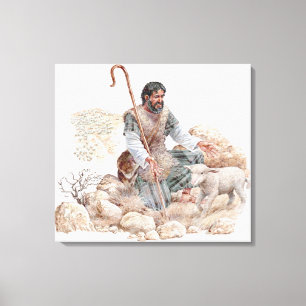 Illustration of shepherd finding his lost sheep canvas print
