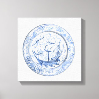Illustration of ship on 16th century Iznik plate Canvas Print