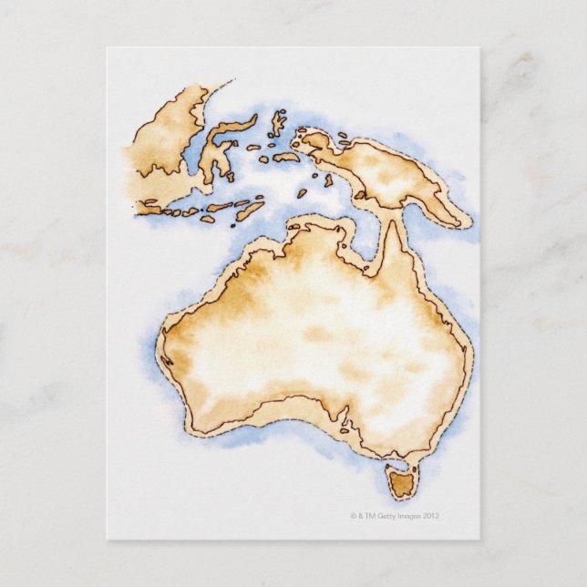 Illustration of simple outline map of Australia Postcard (Front)