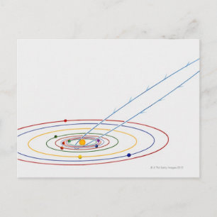 Illustration of solar system with path of postcard