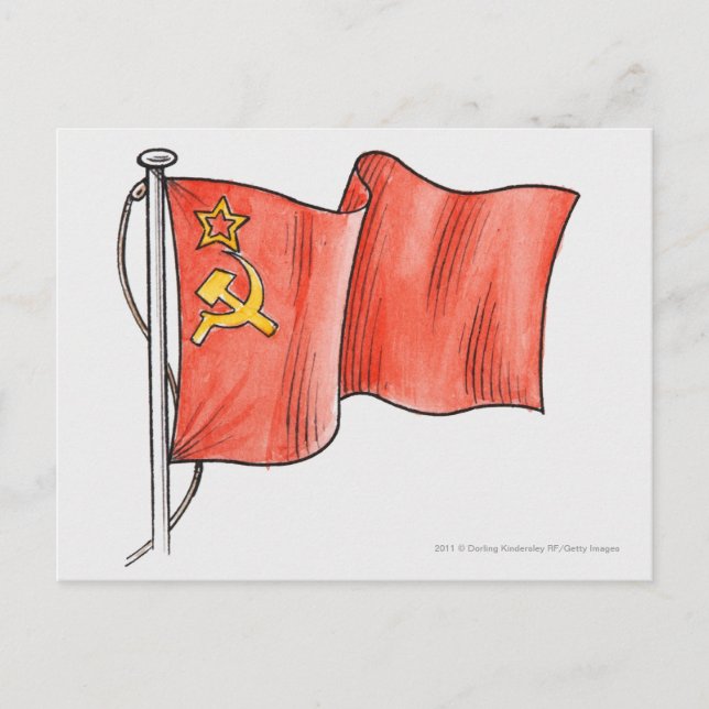 Illustration of Soviet flag Postcard (Front)