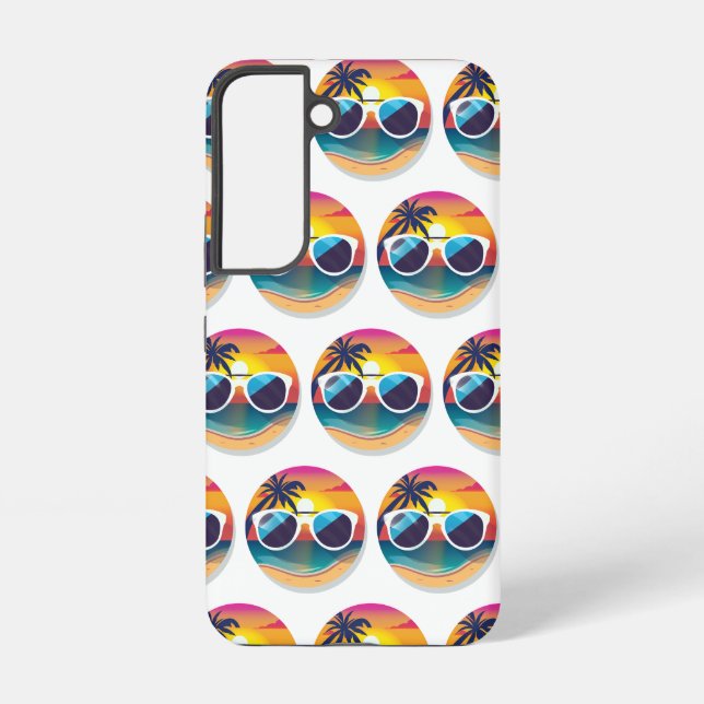 Illustration of Sunset Beach with Sunglasses Samsung Galaxy S22 Case (Back)