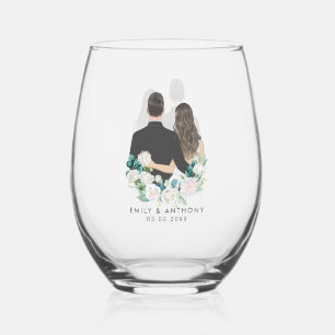 Illustration of the Newlyweds Stemless Wine Glass