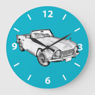 Illustration Of Triumph Tr4 Sports Car Large Clock