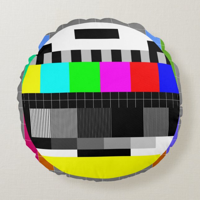 illustration of tv no signal back in retro style.  round cushion (Front)