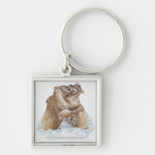 Illustration of two Brown Bears fighting in water Key Ring