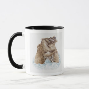 Illustration of two Brown Bears fighting in water Mug