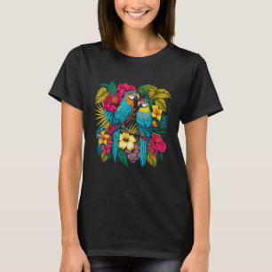 Illustration Of Two Tropical Parrots Surrounded By T-Shirt