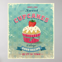 Illustration of vintage cupcakes sign