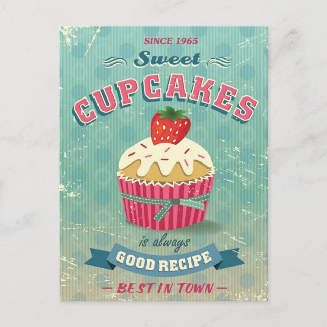 Illustration of vintage cupcakes sign postcard (Front)