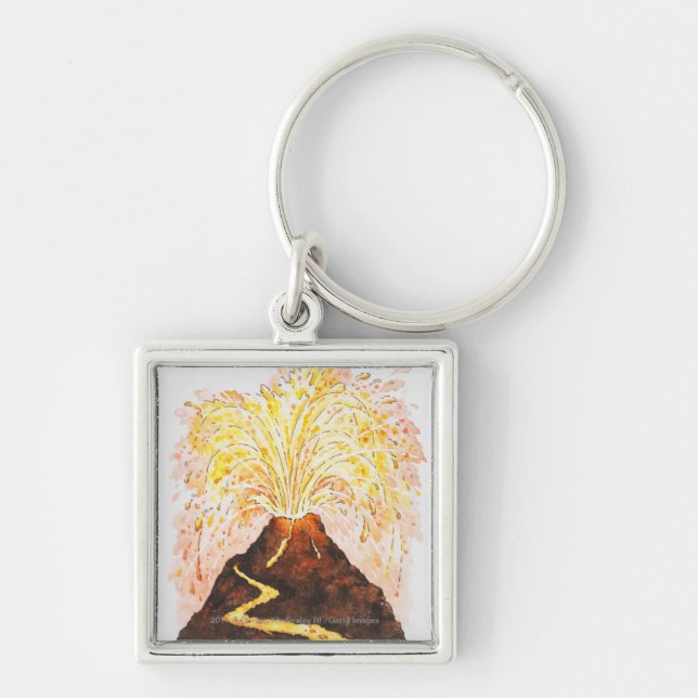 Illustration of volcano erupting key ring (Front)