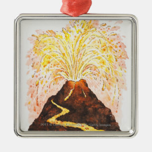 Illustration of volcano erupting metal tree decoration