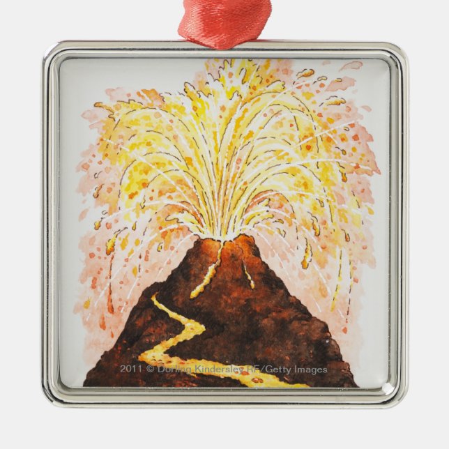 Illustration of volcano erupting metal tree decoration (Front)