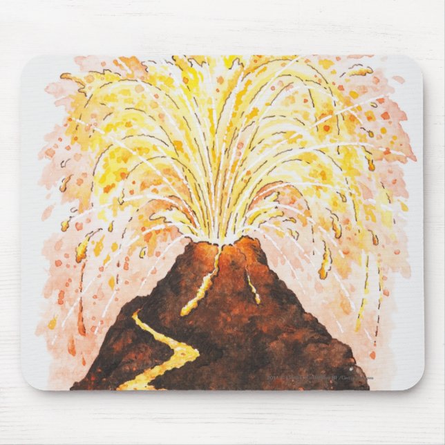 Illustration of volcano erupting mouse mat (Front)