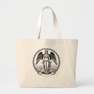 illustration of winged angel with skull. large tote bag