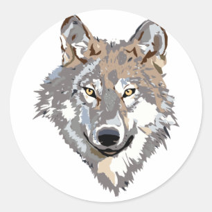 Illustration of wolf head in front classic round sticker