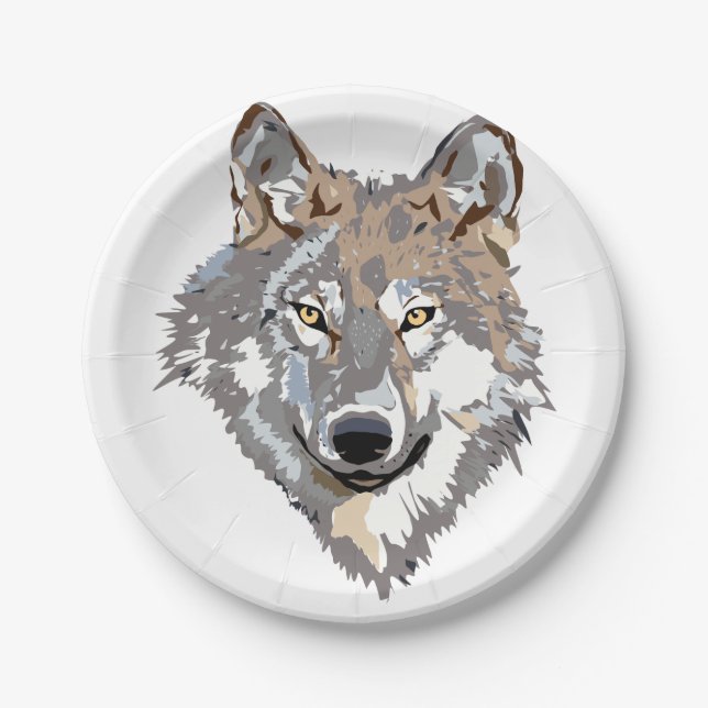 Illustration of wolf head in front paper plate (Front)