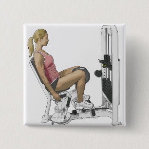 Illustration of woman using hip abductor 15 cm square badge