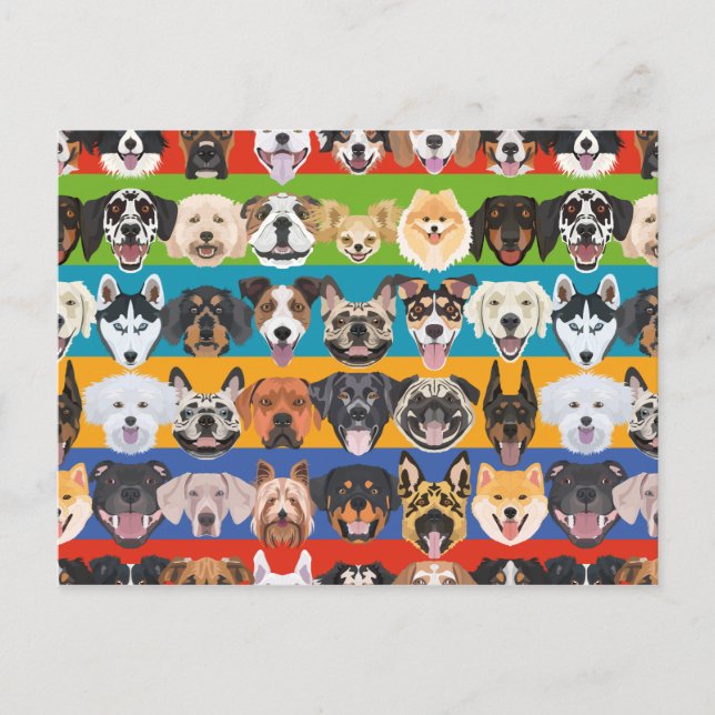 Illustration seamless pattern colourful dogs postcard (Front)
