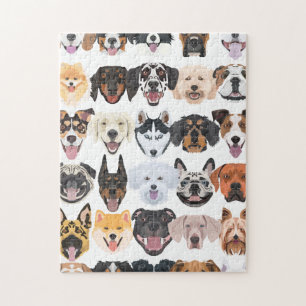 Illustration seamless pattern happy dogs jigsaw puzzle