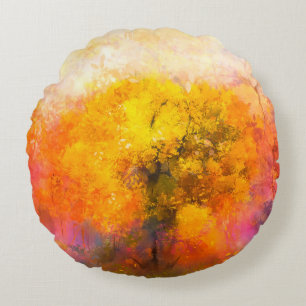 Illustration soft colorful autumn forest. Abstract Round Cushion