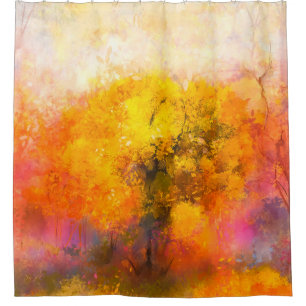 Illustration soft colourful autumn forest. Abstrac Shower Curtain