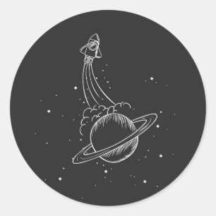Illustration spaceship Saturn Classic Round Sticker