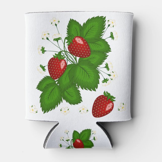 Illustration - strawberry bush with berries and fl can cooler (Front)