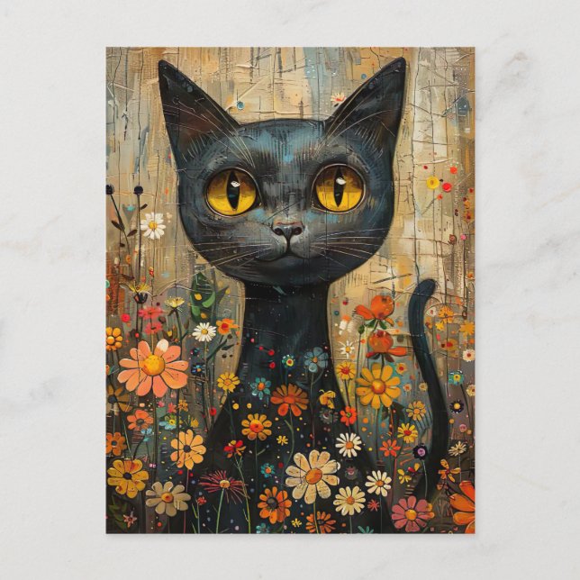 Illustration sweet cat with flowers postcard (Front)