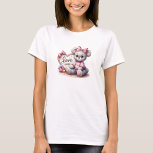 Illustration teddy bear with heart sign Love Mom T-Shirt