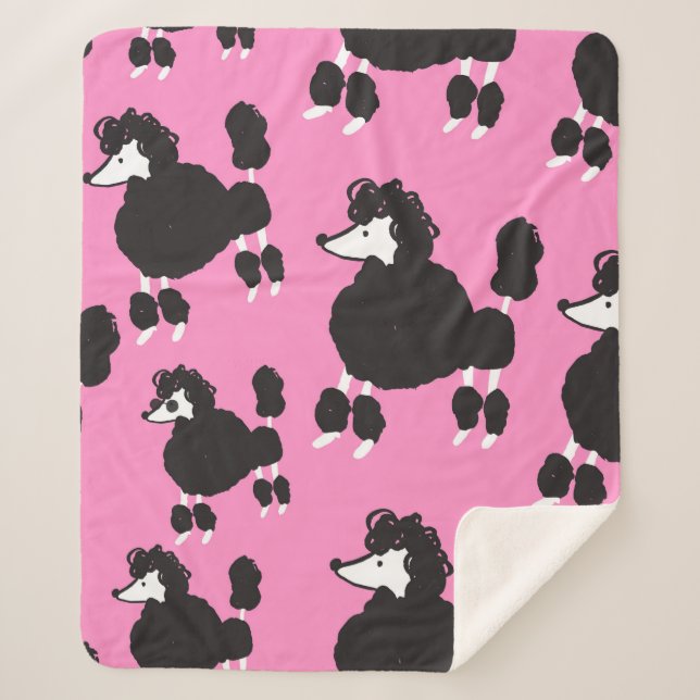 Illustration vintage french poodle seamless patter sherpa blanket (Front)