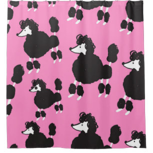 Illustration vintage french poodle seamless patter shower curtain