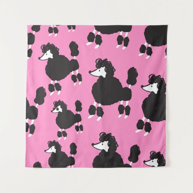 Illustration vintage french poodle seamless patter tapestry (Front)