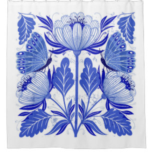illustration with butterflies and flowers isolated shower curtain